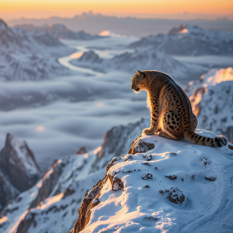 Snow Leopard on a Frozen Peak