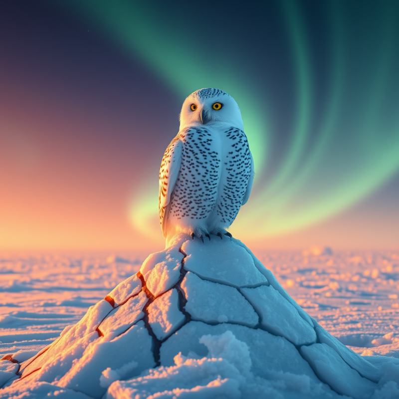 Snowy Owl Perched on Frozen Peak
