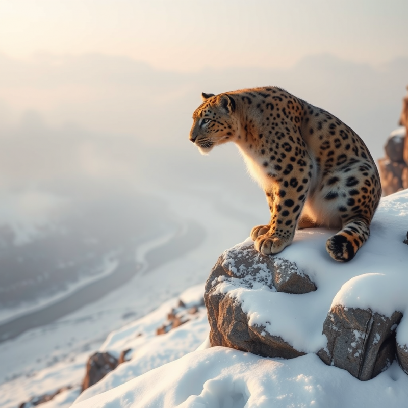 Majestic Snow Leopard on a Rock