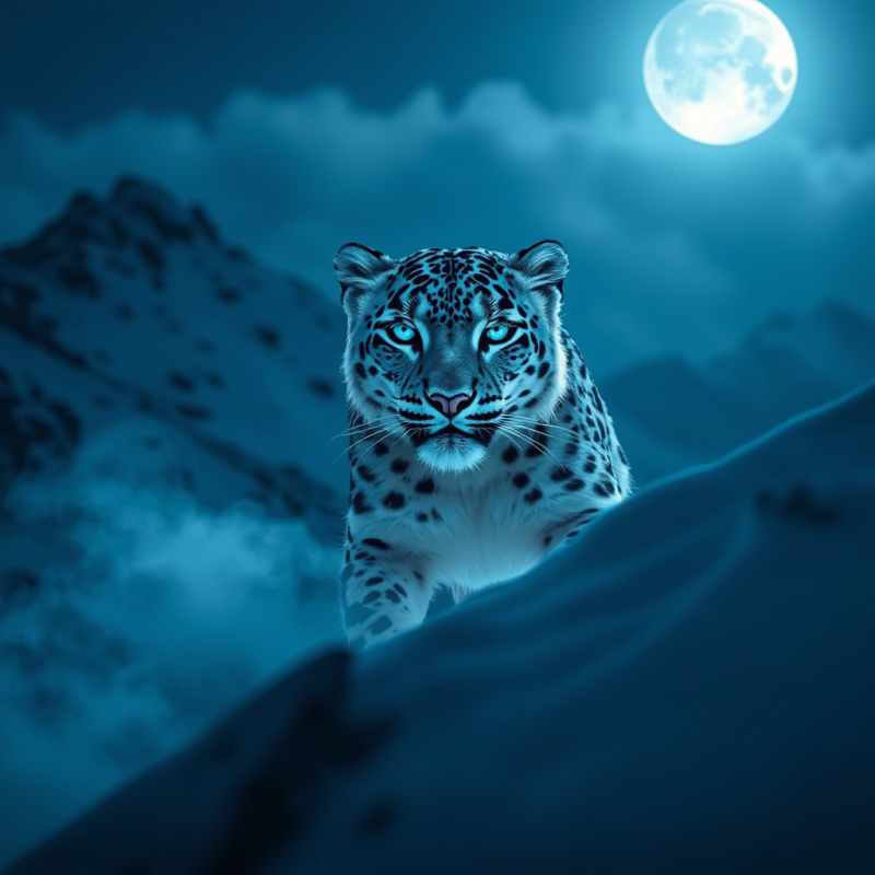 Majestic Snow Leopard Under Moonlight