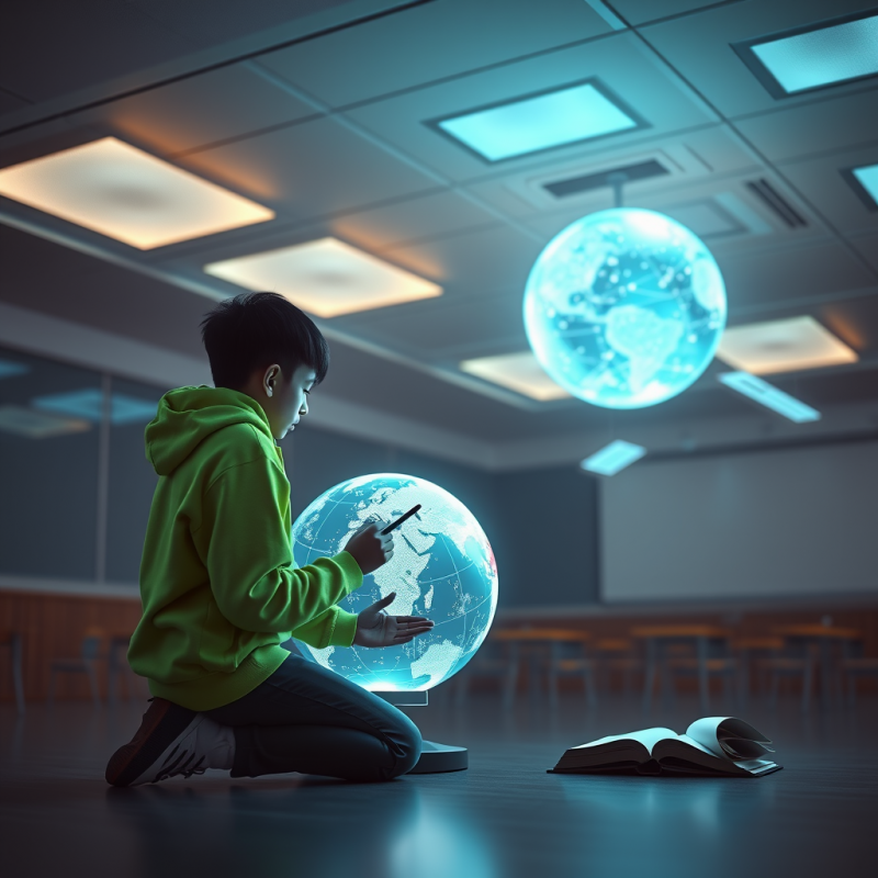 Curious Student with a Glowing Globe