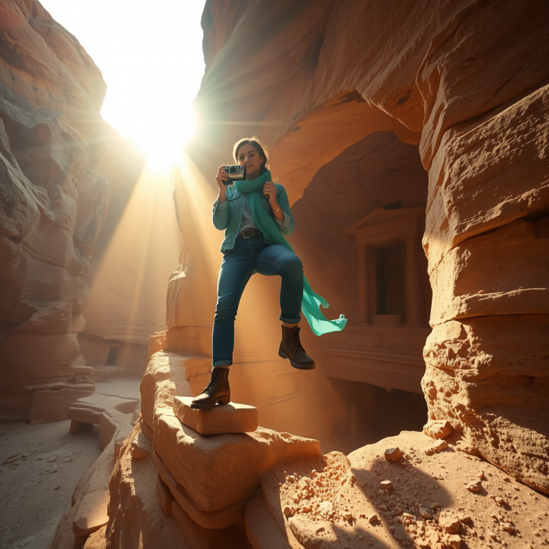 Woman with Camera in Desert Canyon