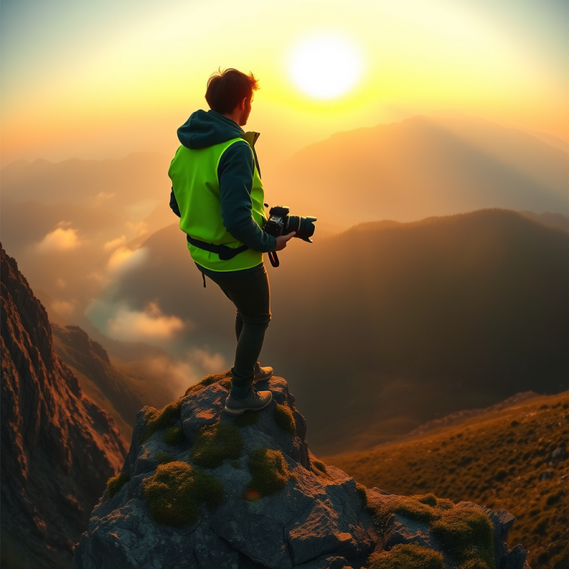 Photographer Capturing Mountain Sunset