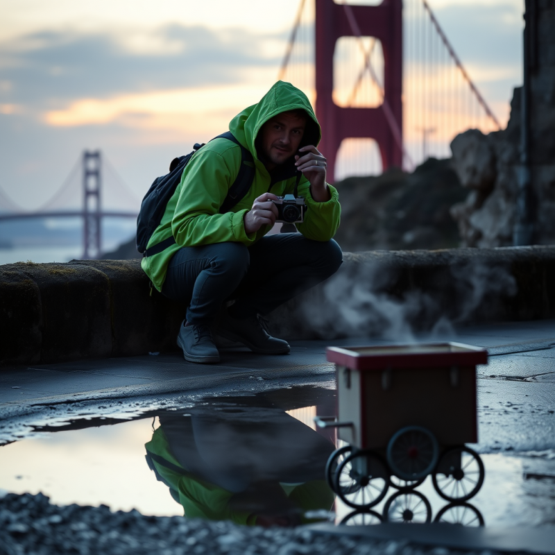 Photographer with Camera Near Golden Gate Bridge