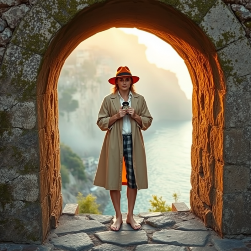 Woman in Orange Hat at Stone Arch
