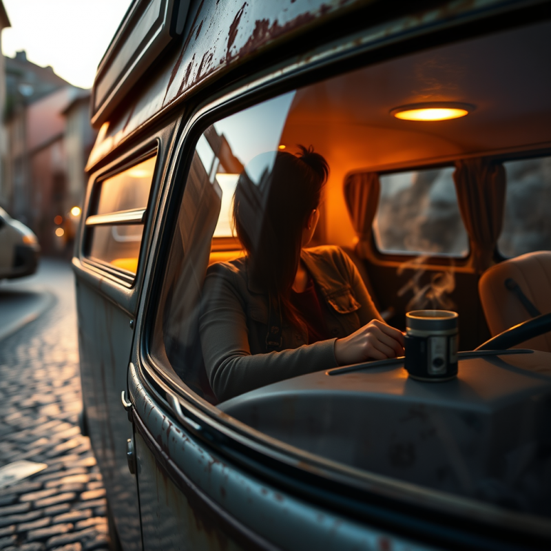 Vintage Car Interior with Woman