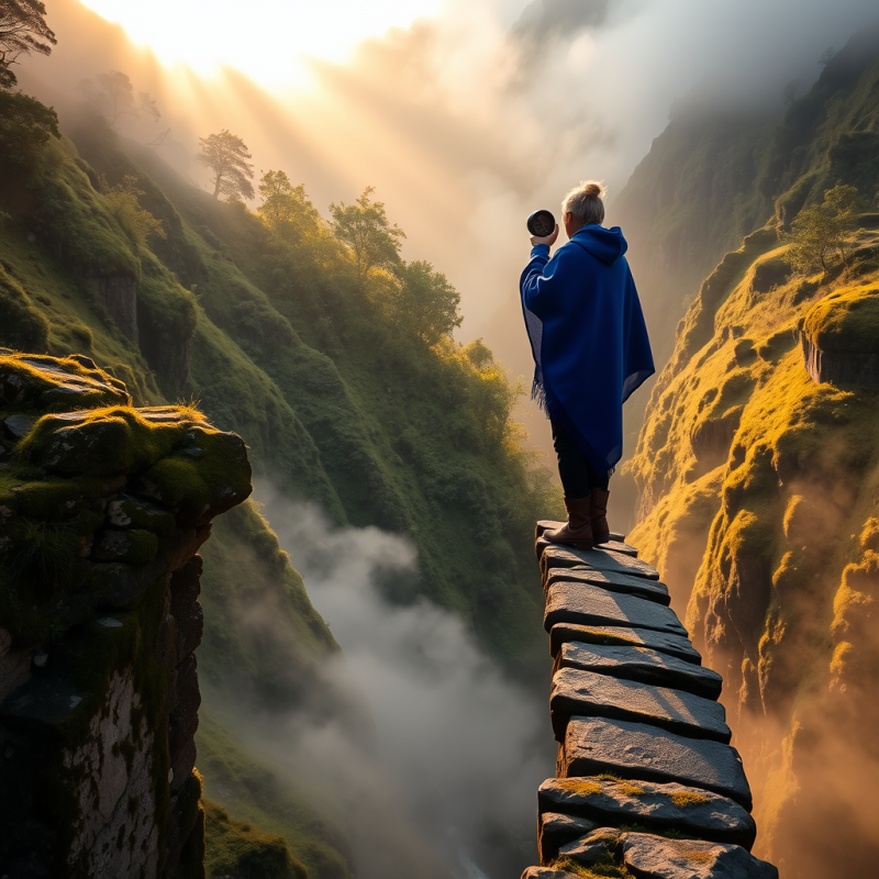 Contemplative Man on Cliff Edge
