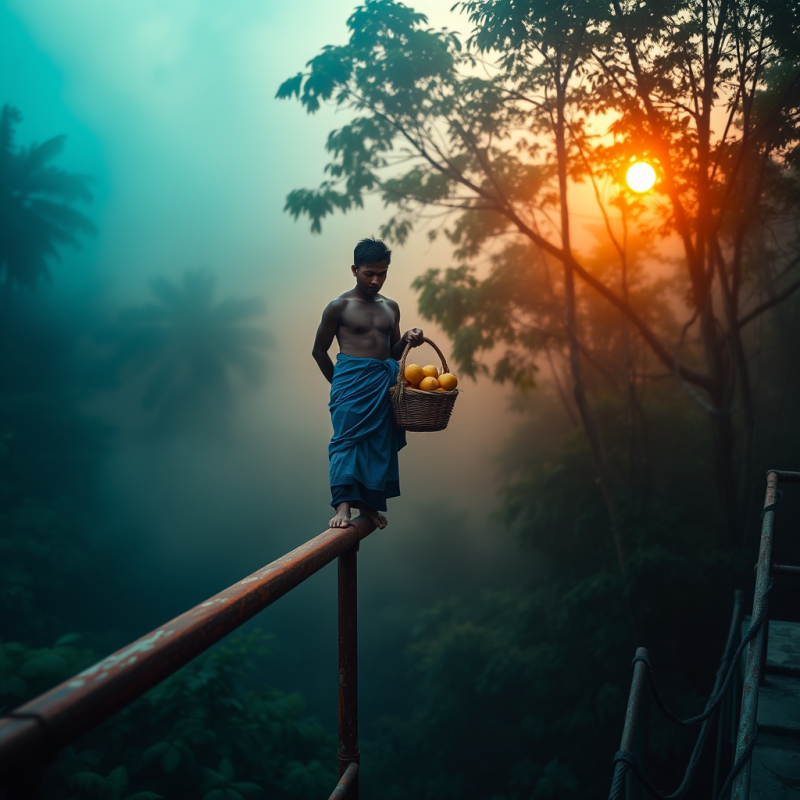Man Carrying Basket of Oranges