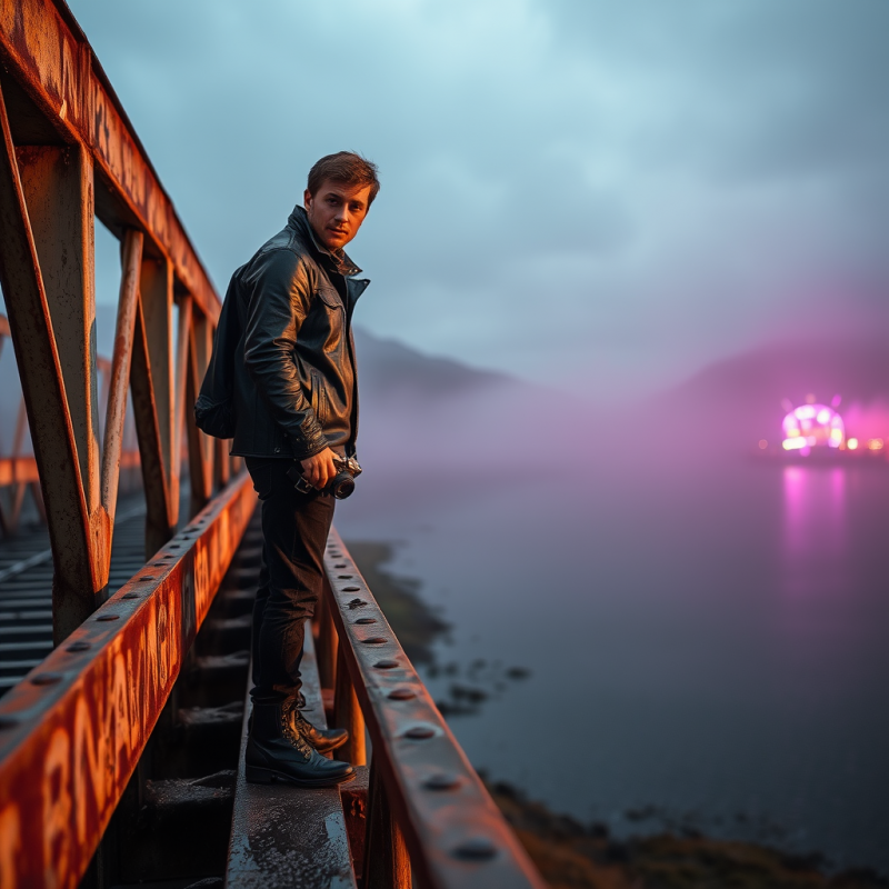 Contemplative Man on Bridge