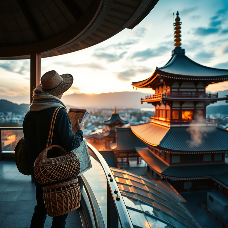 Traveler Gazing at Temple