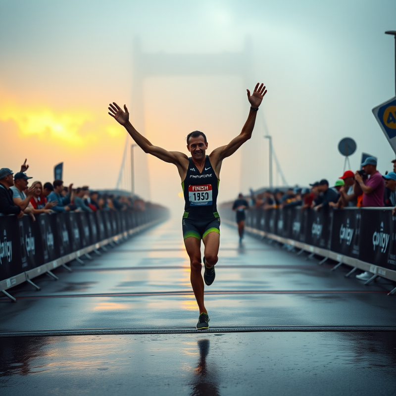 Runner Celebrates Crossing Finish Line