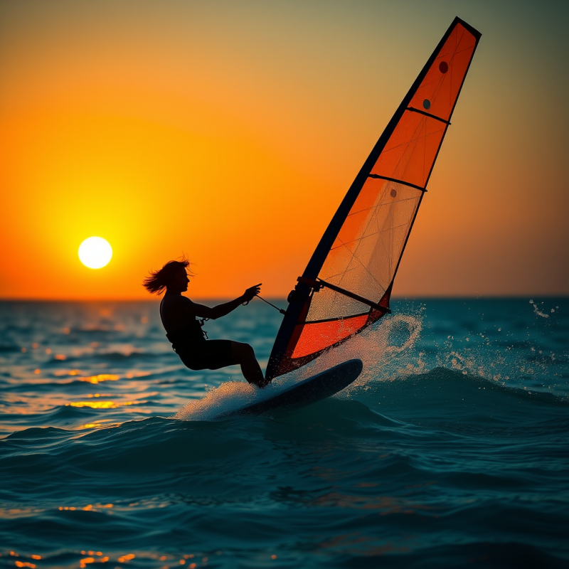 Windsurfer Silhouette at Sunset