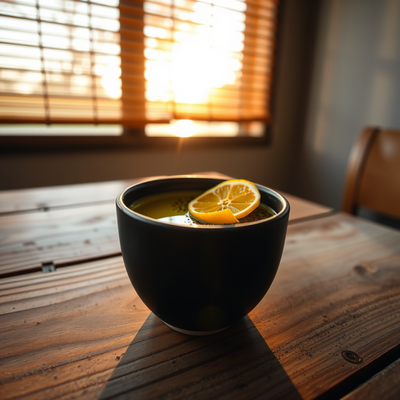 Warm Lemon Drink in Black Bowl