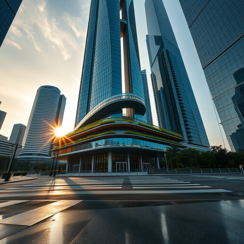 Modern Skyscrapers with Green Roof