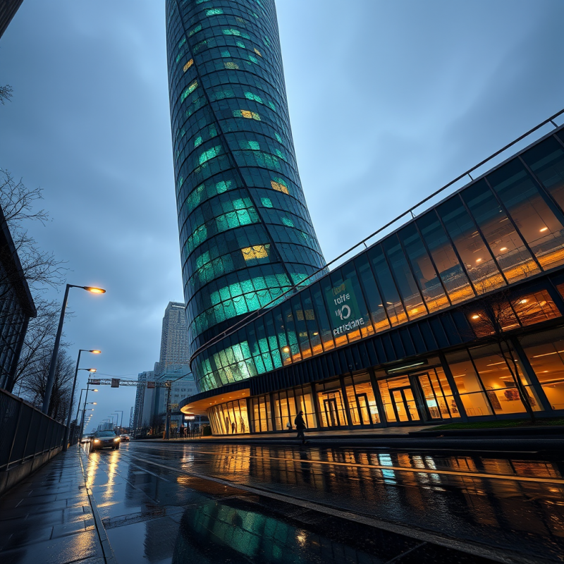 Modern Glass Tower at Dusk