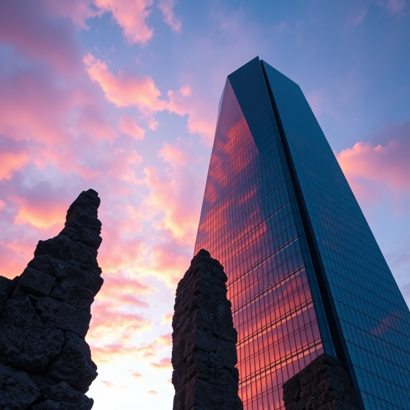 Modern Skyscraper Reflecting Sunset