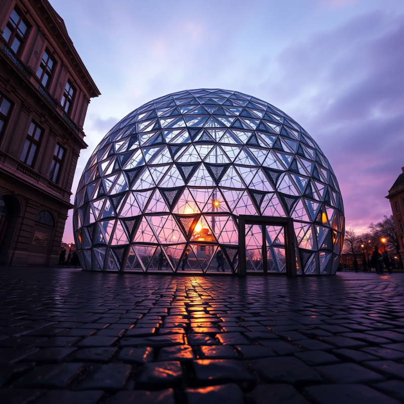 Glass Dome Structure at Twilight