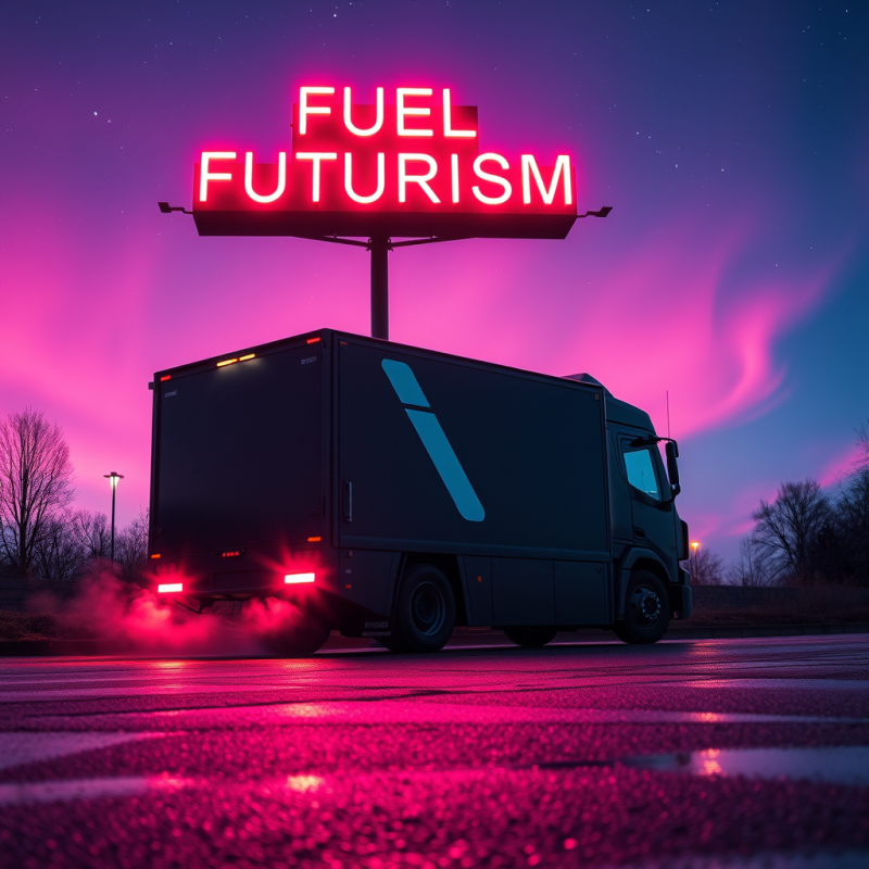 Truck Under Neon Fuel Futurism Sign