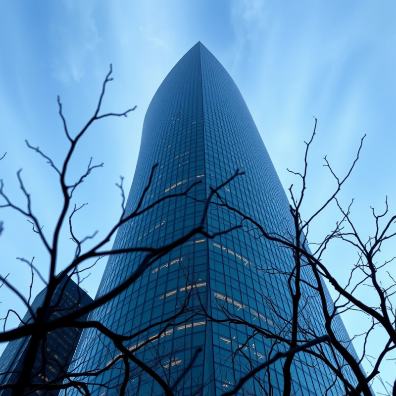 Modern Skyscraper Through Bare Branches