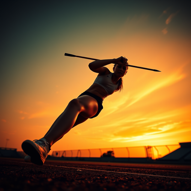 Athlete Throwing Javelin at Sunset