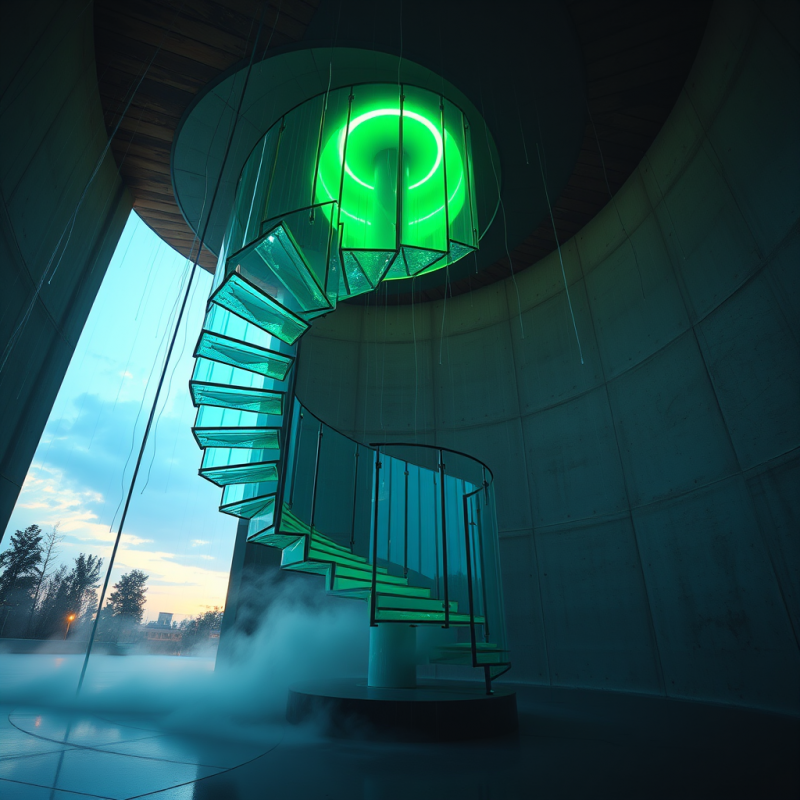 Spiral Staircase with Neon Light