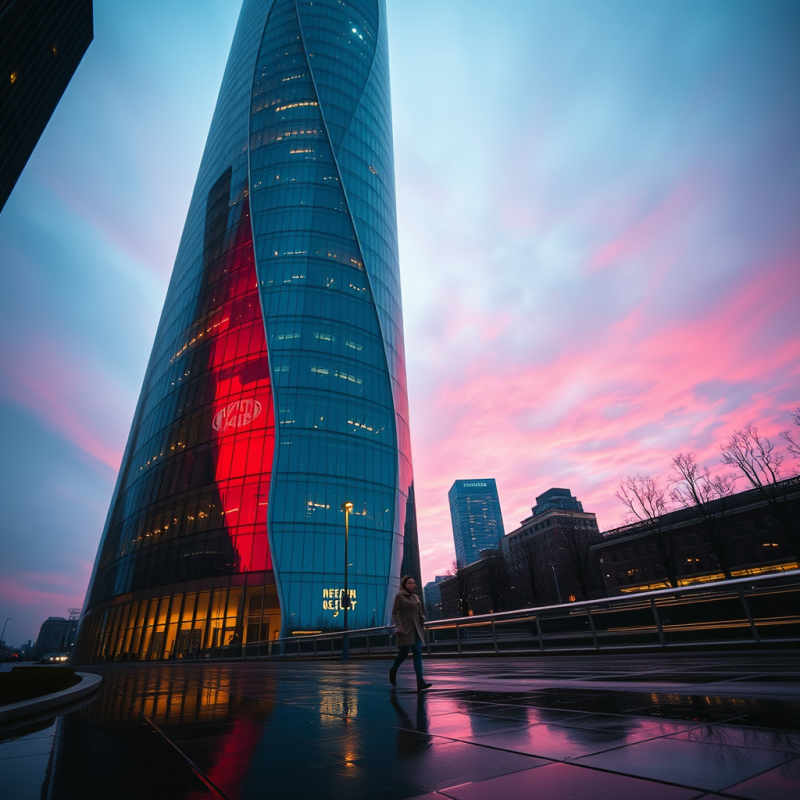 Modern Tower at Sunset