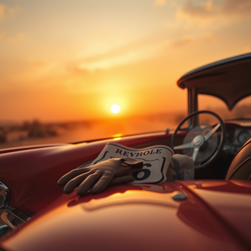 Vintage Red Car at Sunset