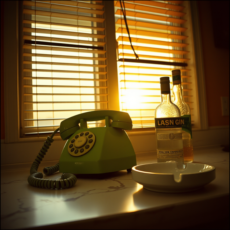 Green Rotary Phone with Gin Bottles
