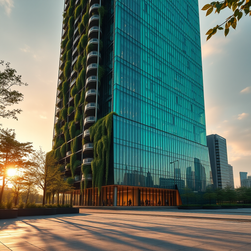 Modern Glass Tower with Vertical Garden