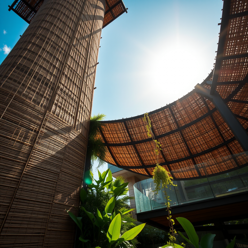 A Low-angle Shot Of A Cantilevered Bamboo-and-steel Eco-t...
