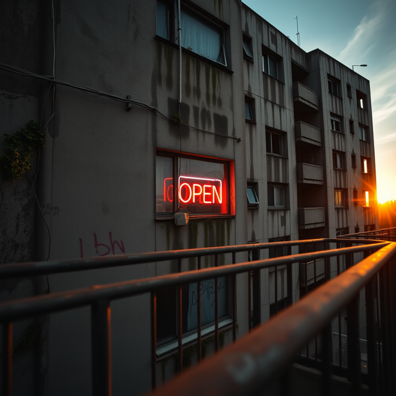 Neon Open Sign on Urban Building