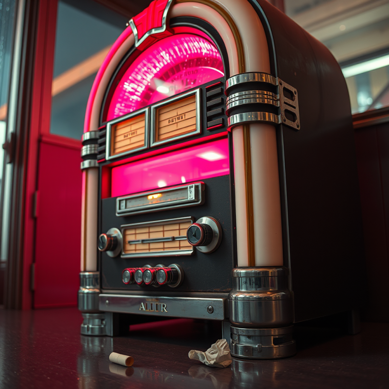 Vintage Jukebox with Pink Neon Glow