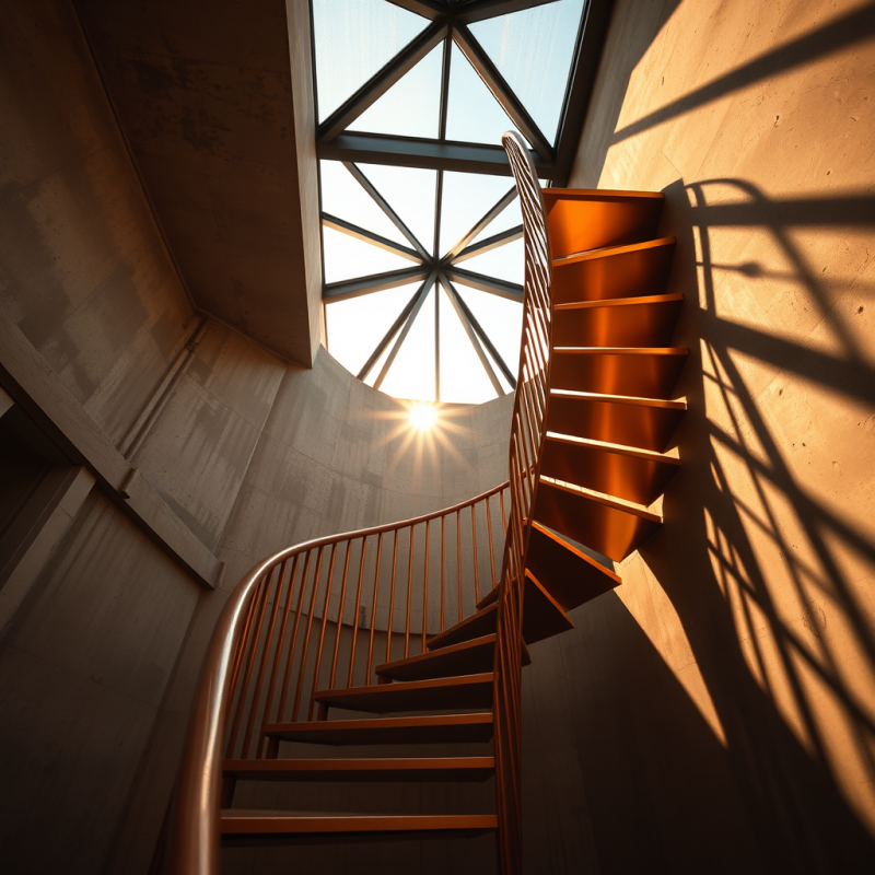 Spiral Staircase Under Geometric Skylight