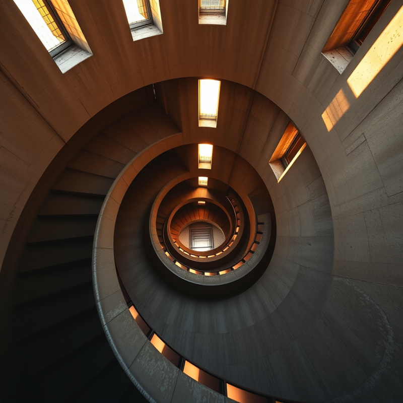 Spiral Staircase with Warm Light