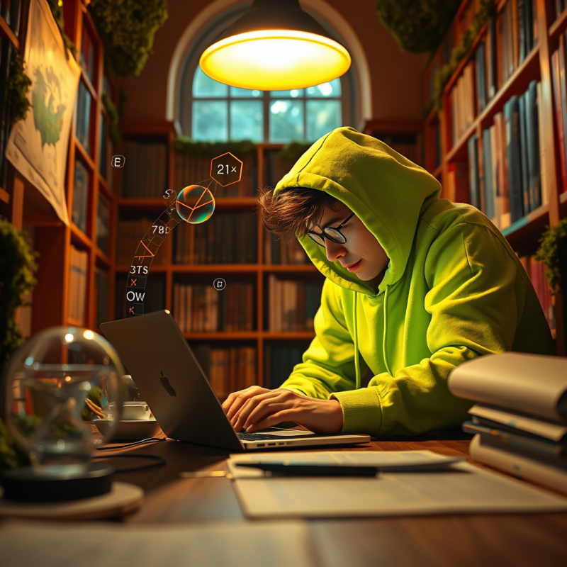 Bright Green Hoodie in Library