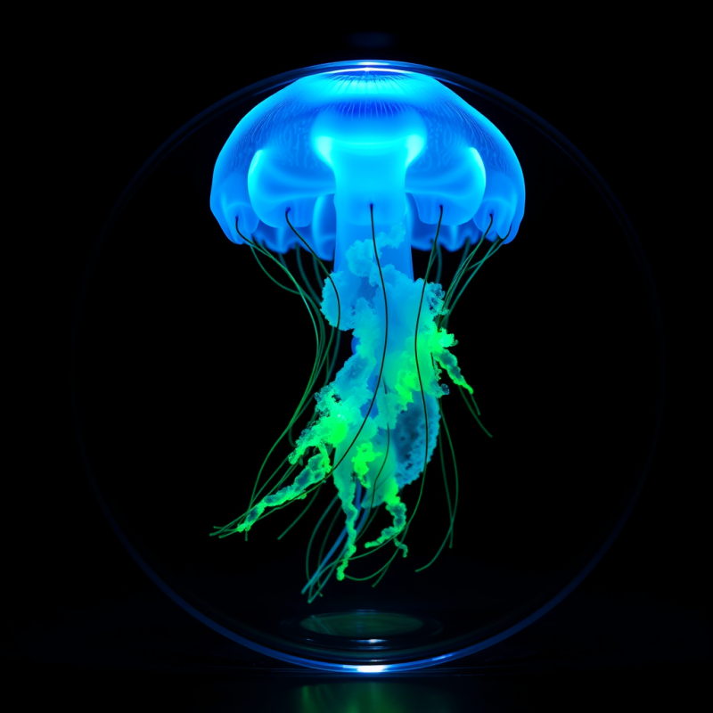 Glowing Jellyfish in Glass Sphere