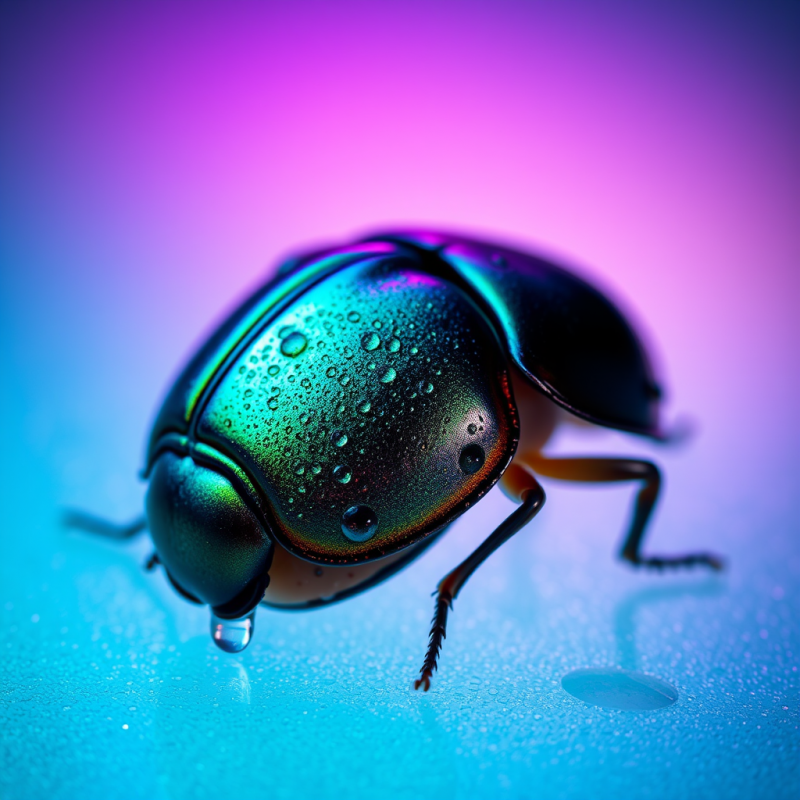 Metallic Beetle with Water Droplets
