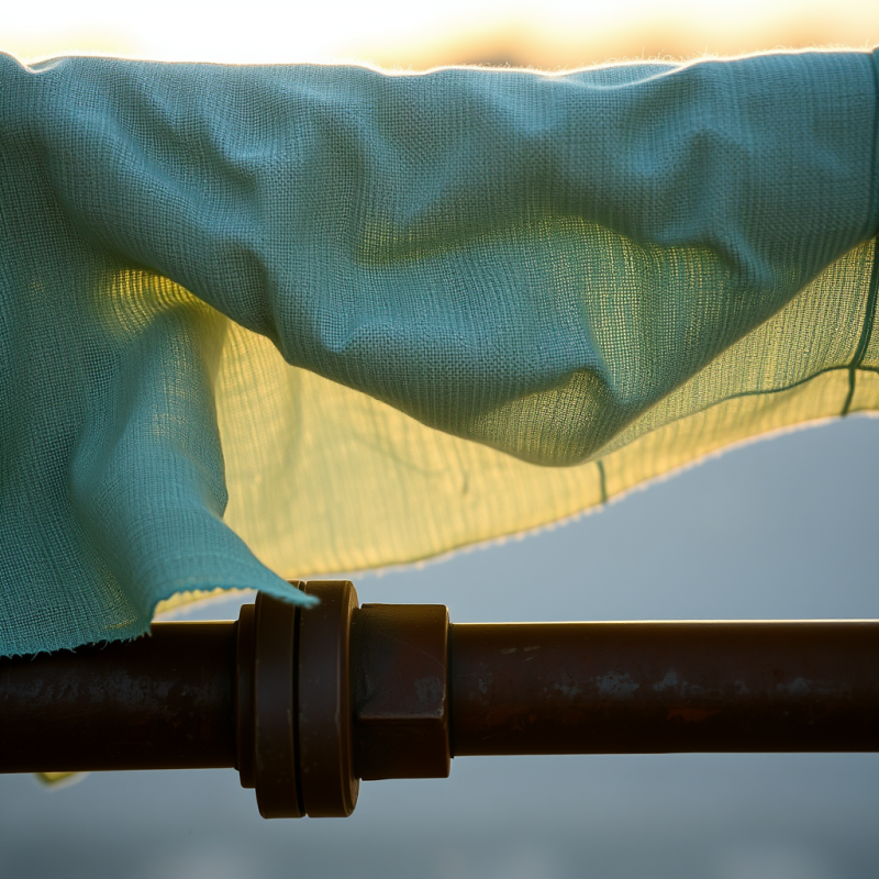 Teal Fabric Draped Over Metal Pole