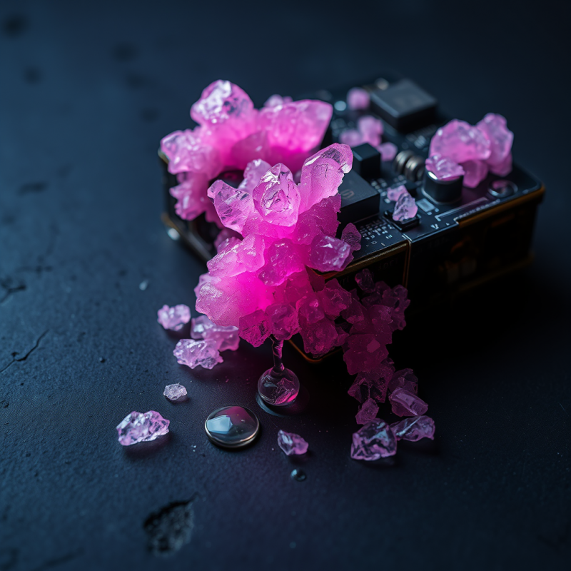 Pink Crystals on Dark Surface