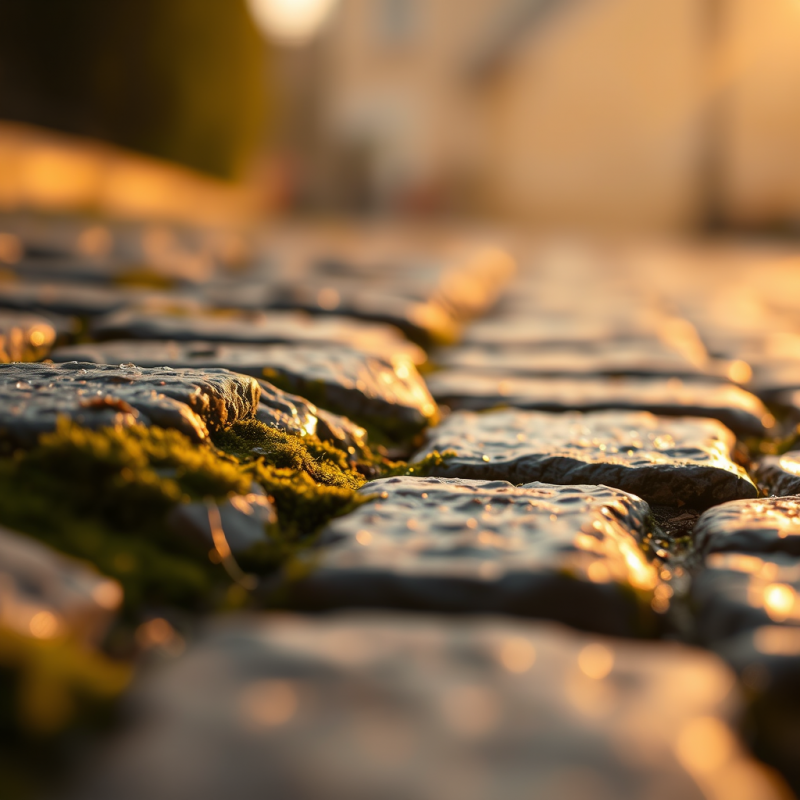 Cobblestone Path with Golden Light
