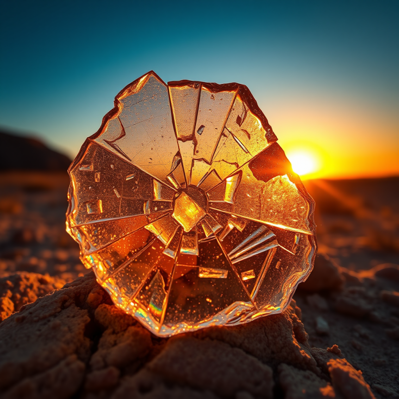 Broken Glass Fragment at Sunset