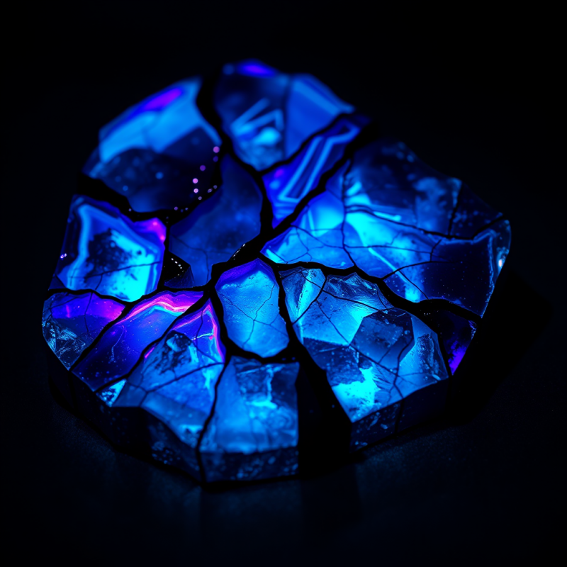 Glowing Blue Crystal with Cracks
