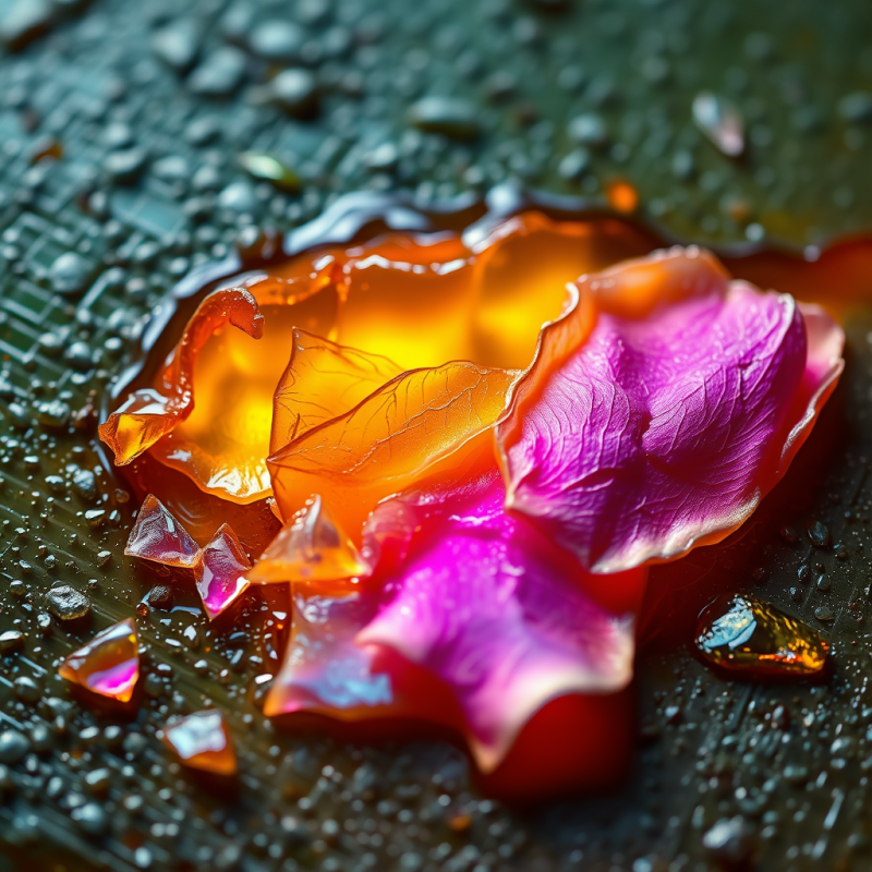 Glowing Petals on Wet Surface