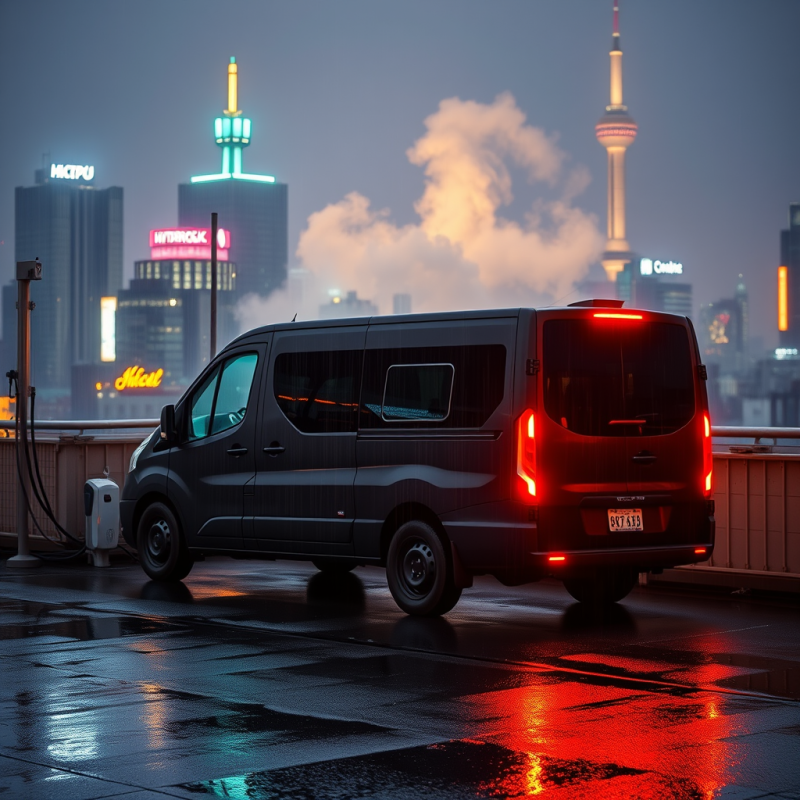 Urban Night Scene with Van