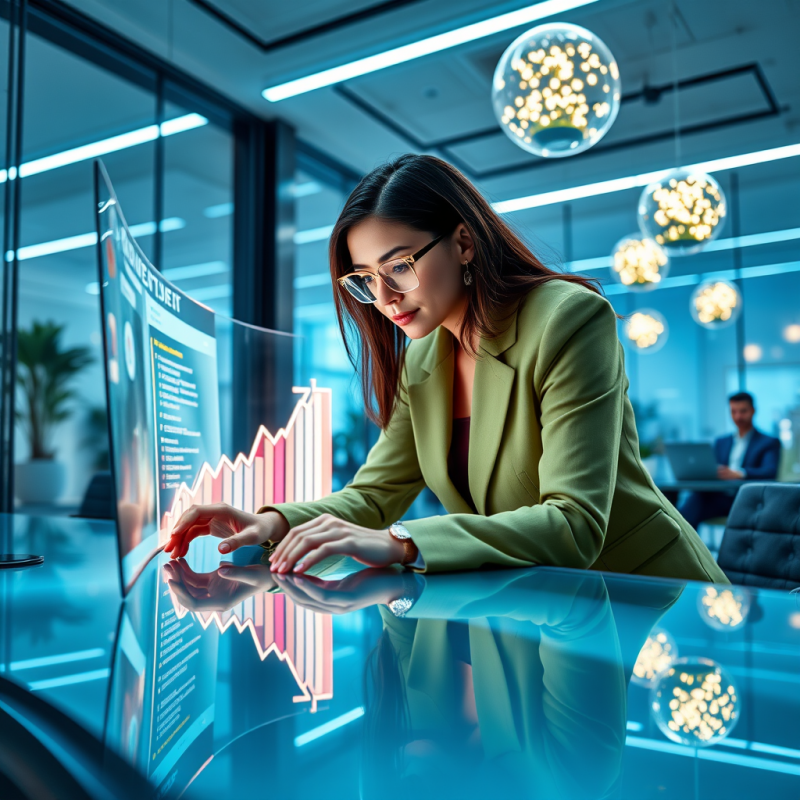 Businesswoman Analyzing Data on Hologram
