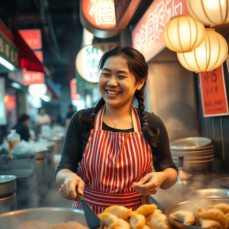 Smiling Chef Preparing Dumplings