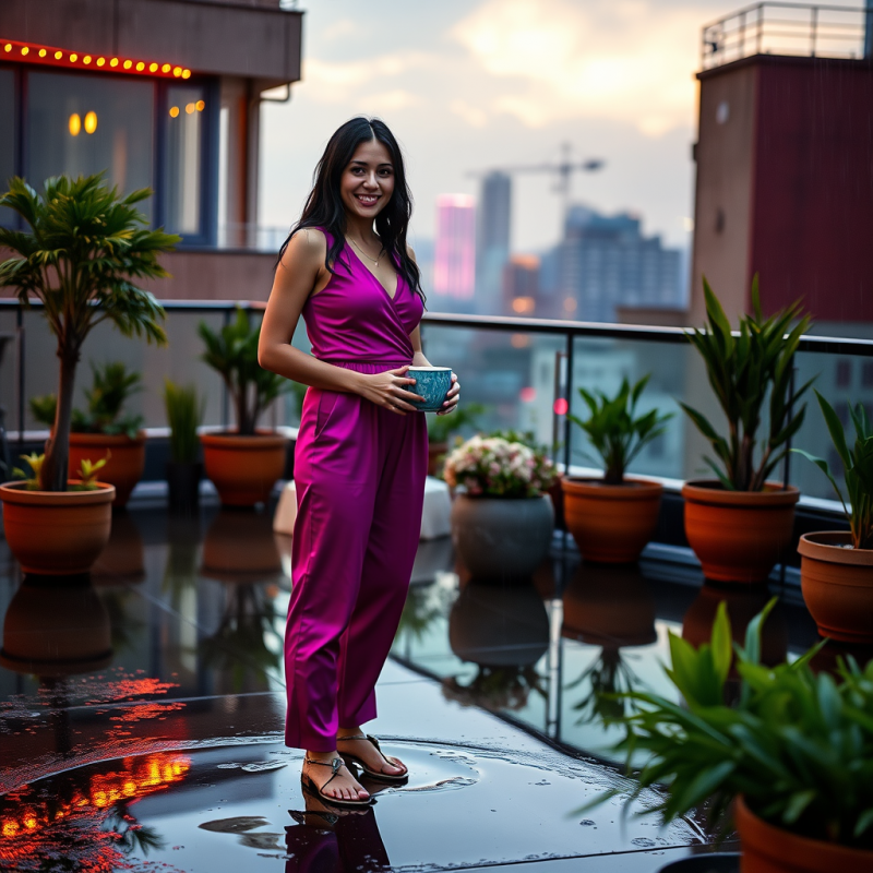 Elegant Woman on Rooftop