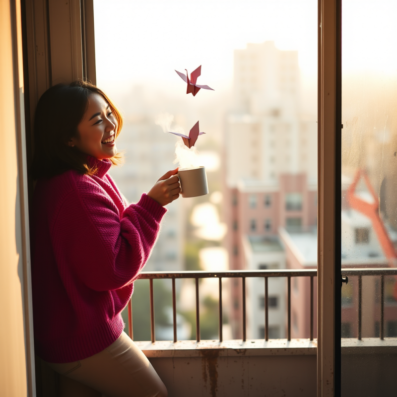 Woman with Origami Birds