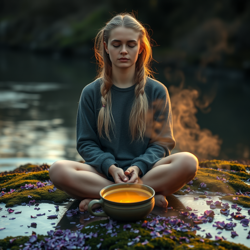 Meditative Woman by Water