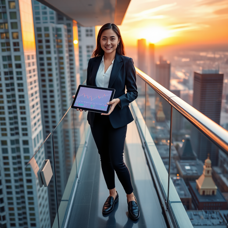 Businesswoman with Tablet on Balcony